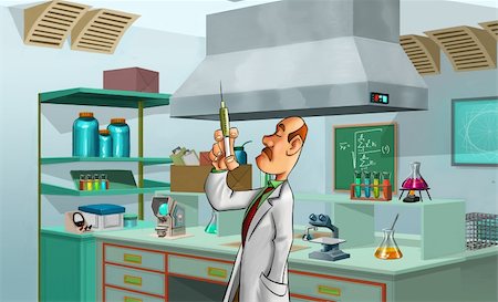 science station - medic with a big needle in the lab room Photographie de stock - Aubaine LD & Abonnement, Code: 400-04907863