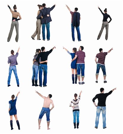 simsearch:400-05351045,k - Collection "Pointing people". Rear view. Isolated over white. Stock Photo - Budget Royalty-Free & Subscription, Code: 400-04908368