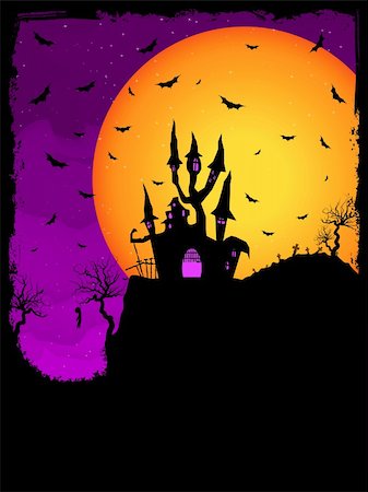 simsearch:400-03936198,k - Vector Haunted House on a Graveyard hill at night with full moon. EPS 8 vector file included Stock Photo - Budget Royalty-Free & Subscription, Code: 400-04908506