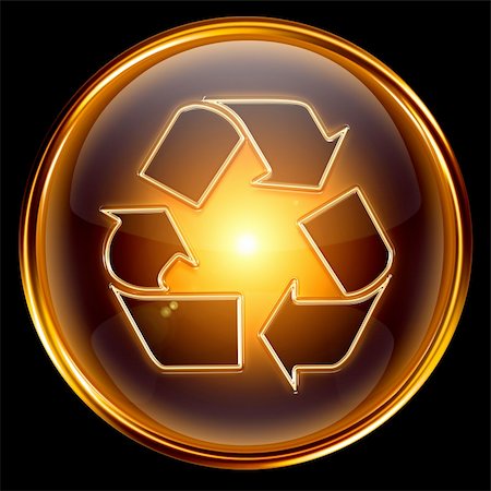 simsearch:400-04001346,k - Recycling symbol icon gold, isolated on black background. Foto de stock - Royalty-Free Super Valor e Assinatura, Número: 400-04908577