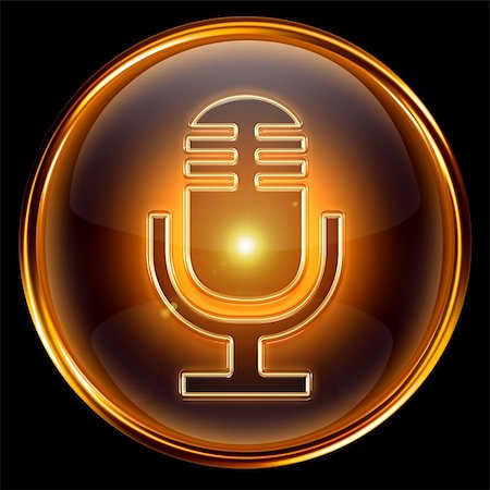 Microphone icon golden, isolated on black background. Stock Photo - Budget Royalty-Free & Subscription, Code: 400-04908596
