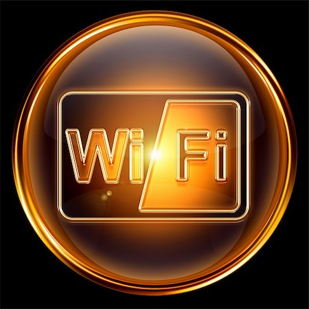 simsearch:400-07570955,k - WI-FI icon golden, isolated on black background. Stock Photo - Budget Royalty-Free & Subscription, Code: 400-04908600