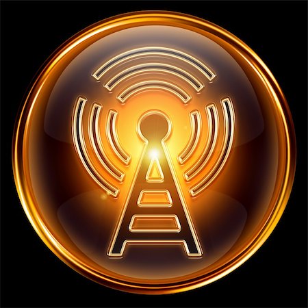radio tower - WI-FI icon golden, isolated on black background. Stock Photo - Budget Royalty-Free & Subscription, Code: 400-04908601
