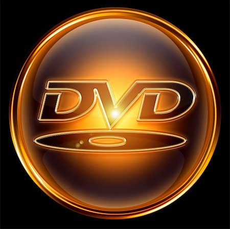 simsearch:400-04868914,k - DVD icon gold, isolated on black background Foto de stock - Royalty-Free Super Valor e Assinatura, Número: 400-04908611