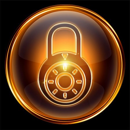 Lock closed icon gold, isolated on black background Foto de stock - Super Valor sin royalties y Suscripción, Código: 400-04908627