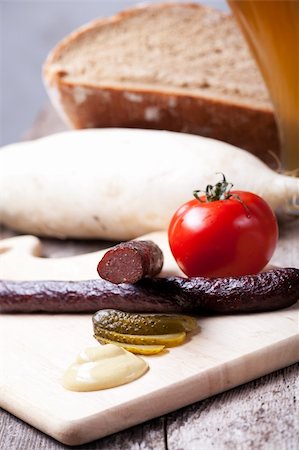 bavarian sausages, mustard and bread Stock Photo - Budget Royalty-Free & Subscription, Code: 400-04908846