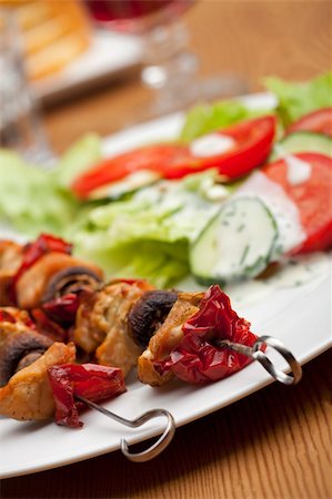 chicken meat on skewers and salad Stock Photo - Budget Royalty-Free & Subscription, Code: 400-04908906