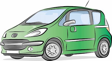 Drawing of the small green car, vector illustration Photographie de stock - Aubaine LD & Abonnement, Code: 400-04908978