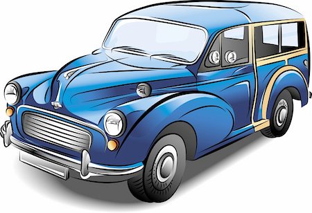 Drawing of the retro blue car, vector illustration Photographie de stock - Aubaine LD & Abonnement, Code: 400-04908979