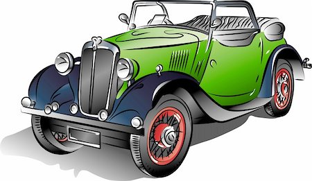 Drawing of the retro green car, vector illustration Photographie de stock - Aubaine LD & Abonnement, Code: 400-04908991