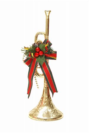 An isolated shot of a Christmas trumpet decoration. Stock Photo - Budget Royalty-Free & Subscription, Code: 400-04909096