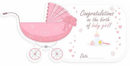 Postcard Congratulation on the birth of baby girl. Vector Illustration. Stock Photo - Budget Royalty-Free & Subscription, Code: 400-04909375