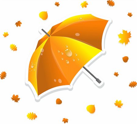 simsearch:400-04906513,k - Open striped umbrella and swirling leaves. Vector Illustration. Photographie de stock - Aubaine LD & Abonnement, Code: 400-04909376