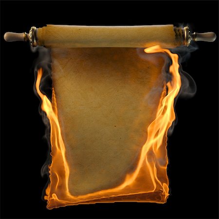 scroll parchments - ancient antique scroll in the fire. isolated on black. Stock Photo - Budget Royalty-Free & Subscription, Code: 400-04900054