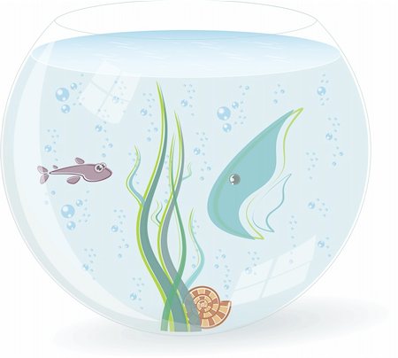 Fishbowl with fishes, seaweed and shell. Vector Illustration. Stock Photo - Budget Royalty-Free & Subscription, Code: 400-04900256