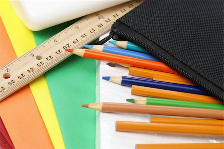 A macro of a group of various school supplies. Stock Photo - Budget Royalty-Free & Subscription, Code: 400-04900494