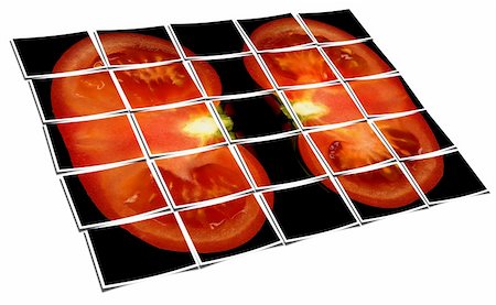 earth space poster background design - tomato on black background puzzle collage cut out composition over white Photographie de stock - Aubaine LD & Abonnement, Code: 400-04901030