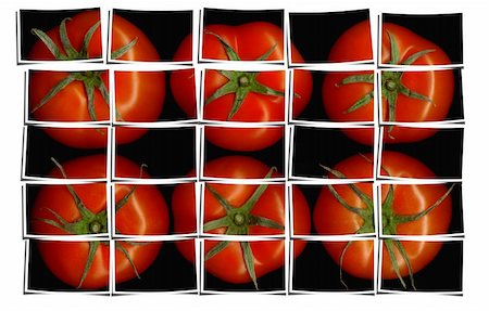 earth space poster background design - tomato on black background puzzle collage cut out composition over white Photographie de stock - Aubaine LD & Abonnement, Code: 400-04901031