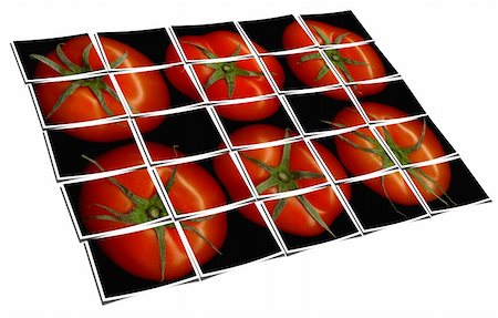 earth space poster background design - tomato on black background puzzle collage cut out composition over white Photographie de stock - Aubaine LD & Abonnement, Code: 400-04901032