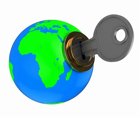 3d illustration of earth globe with key, isolated over white Stock Photo - Budget Royalty-Free & Subscription, Code: 400-04901384