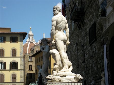 signoria square - Nice view of statues in Signoria's square with the cupola of famous Dome on the background, Florence (Italy). Stock Photo - Budget Royalty-Free & Subscription, Code: 400-04901523