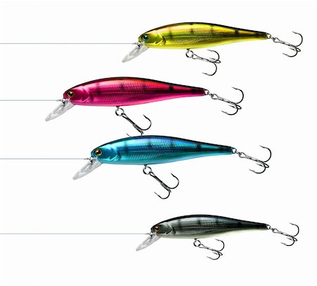 simsearch:400-05673119,k - Cmyk color fishing lure wobblers isolated on white background Foto de stock - Super Valor sin royalties y Suscripción, Código: 400-04901583