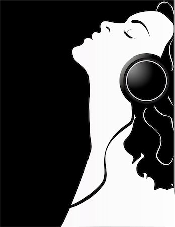 black and white poster of a girl with headphones. Stock Photo - Budget Royalty-Free & Subscription, Code: 400-04901625