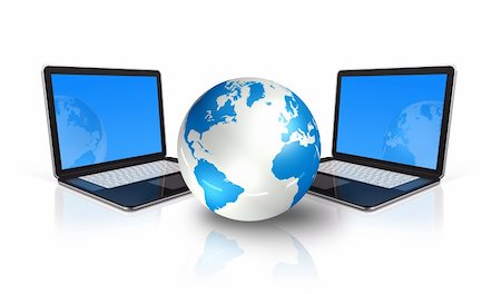 simsearch:400-04854535,k - two 3D laptop computers around a world globe isolated on white Stock Photo - Budget Royalty-Free & Subscription, Code: 400-04901697