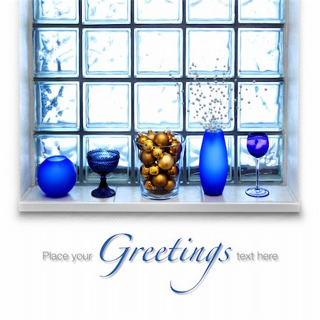 Blue Christmas arrangement in front of glass tile window Stock Photo - Budget Royalty-Free & Subscription, Code: 400-04901719