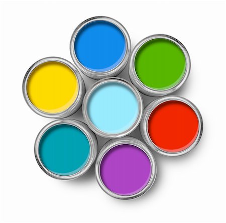Color paint tin cans opened top view isolated on white Stock Photo - Budget Royalty-Free & Subscription, Code: 400-04901724