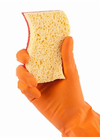 simsearch:400-07178079,k - Hand in orange glove with sponge isolated on white background Foto de stock - Super Valor sin royalties y Suscripción, Código: 400-04901877