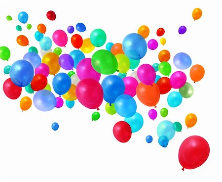 elio - Colorful birthday party balloons flying on white background Fotografie stock - Microstock e Abbonamento, Codice: 400-04901988