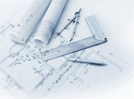 Construction plan tools and blueprint drawings Stock Photo - Budget Royalty-Free & Subscription, Code: 400-04901999