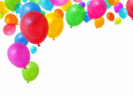Colorful birthday party balloons flying on white background Stock Photo - Budget Royalty-Free & Subscription, Code: 400-04902727