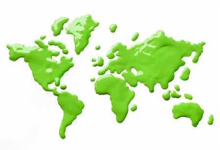 Green paint splashes forming shapes of globe continents on white background isolated Stock Photo - Budget Royalty-Free & Subscription, Code: 400-04903120