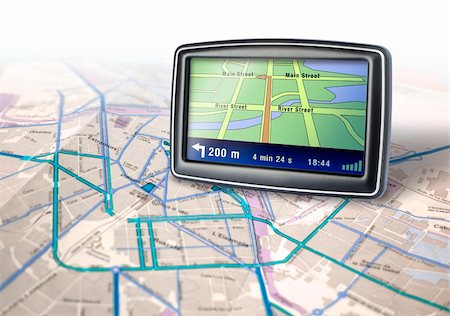 screen car - Gps auto navigator device on city map background Stock Photo - Budget Royalty-Free & Subscription, Code: 400-04903151