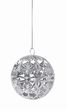 Shiny silver Christmas ball hanging, isolated on white background Stock Photo - Budget Royalty-Free & Subscription, Code: 400-04903217