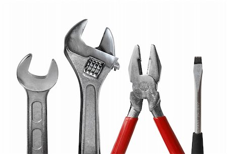 simsearch:700-01792289,k - Tool set of wrench, adjustable spanner, pliers and screwdriver isolated on white background Stock Photo - Budget Royalty-Free & Subscription, Code: 400-04903233
