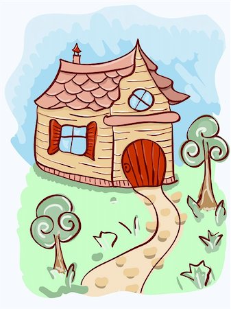vector cartoon house and trees Stock Photo - Budget Royalty-Free & Subscription, Code: 400-04903281