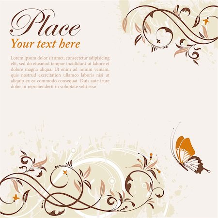 elegant brown borders - Flower Frame with Butterfly, element for design, vector illustration Stock Photo - Budget Royalty-Free & Subscription, Code: 400-04903347