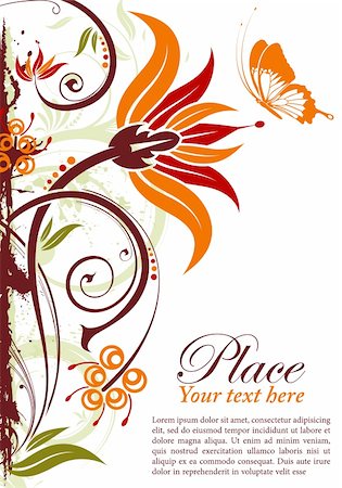 simsearch:400-04869919,k - Grunge floral frame with butterfly, element for design, vector illustration Stock Photo - Budget Royalty-Free & Subscription, Code: 400-04903348