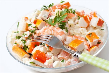 surimi and prawn salad with potato and sauce Stock Photo - Budget Royalty-Free & Subscription, Code: 400-04903719