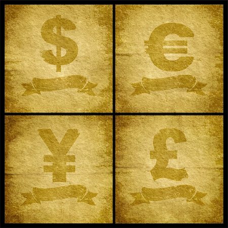 Four currency symbol for the old cracked paper Stock Photo - Budget Royalty-Free & Subscription, Code: 400-04903866