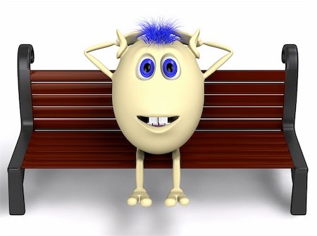 Blue haired puppet taking its time on bench Stock Photo - Budget Royalty-Free & Subscription, Code: 400-04914348