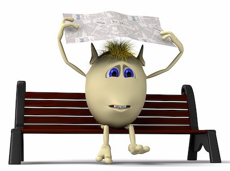 scene cartoons characters - Unhappy puppet hide itself under newspaper from rain Stock Photo - Budget Royalty-Free & Subscription, Code: 400-04914364