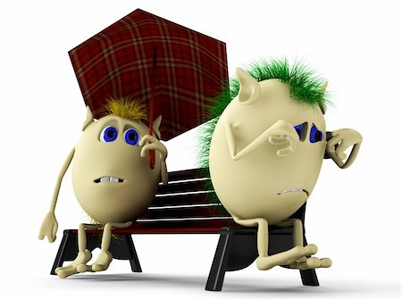 simsearch:400-08556675,k - Side look on puppets sitting on brown bench Fotografie stock - Microstock e Abbonamento, Codice: 400-04914361