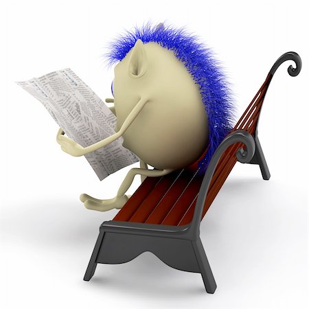 Side look on puppet reading newspaper on bench Stock Photo - Budget Royalty-Free & Subscription, Code: 400-04914363