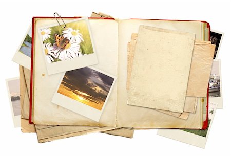 scrapbook - Old book and photos. Objects isolated over white Stock Photo - Budget Royalty-Free & Subscription, Code: 400-04914437