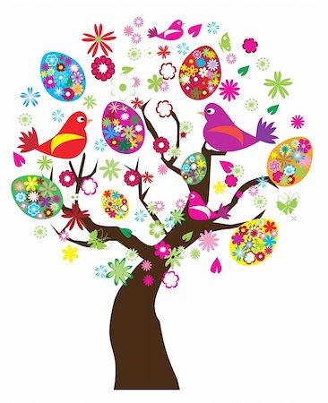 flying bird with tree - Vector illustration of Easter tree Photographie de stock - Aubaine LD & Abonnement, Code: 400-04914553