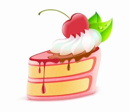 simsearch:400-05314546,k - Vector illustration of stylized piece of delicious cake dessert with cream and cherry Foto de stock - Super Valor sin royalties y Suscripción, Código: 400-04914994